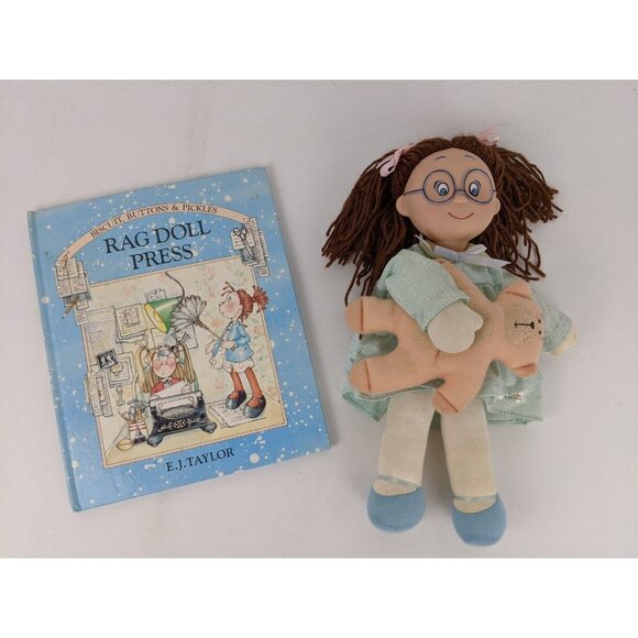 Vintage Ivy Cottage Violet Pickles Miss Biscuit Rag Doll with Teddy Bear 12” - Picture 1 of 10